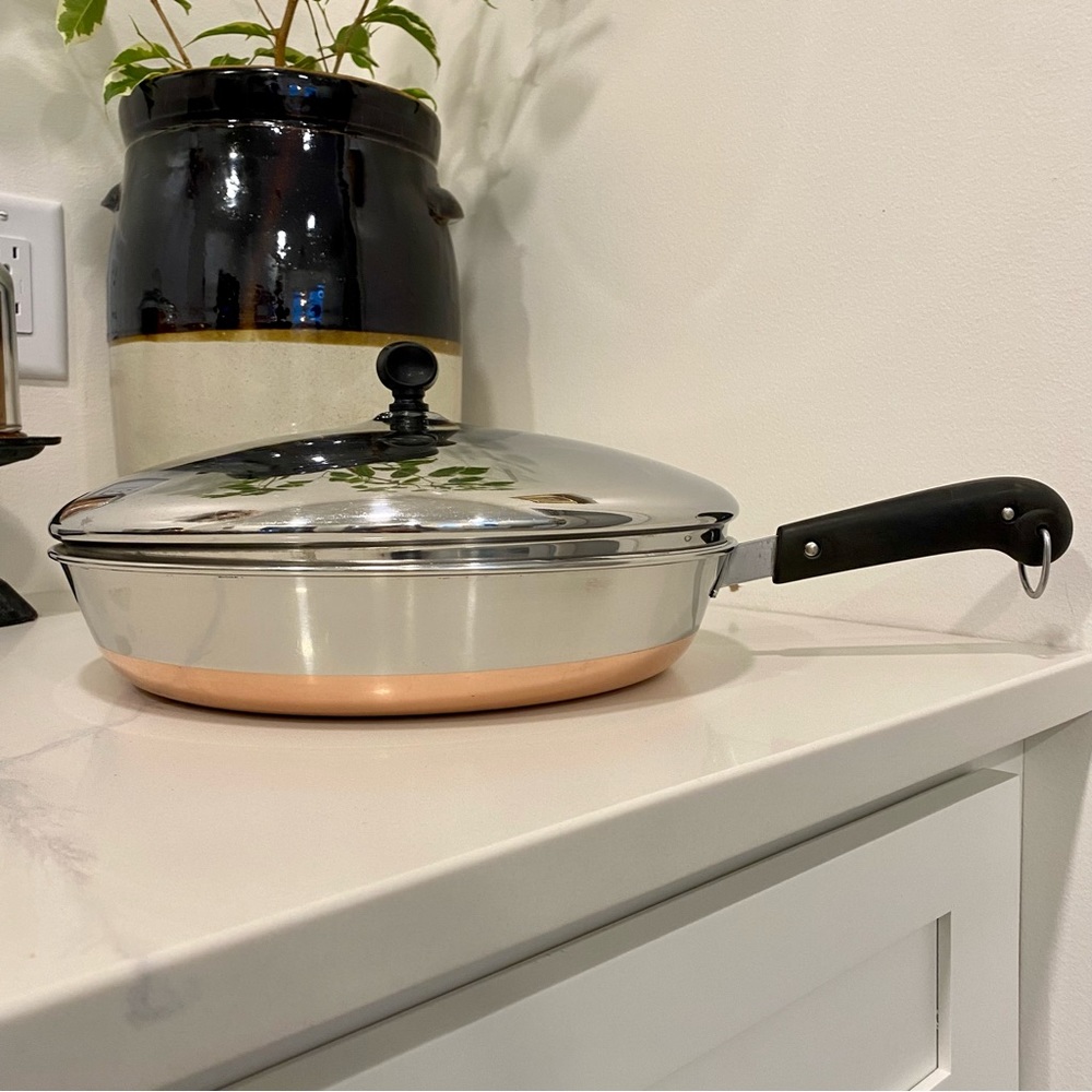 Revere Ware Vintage 12 Inch Copper Bottom Clad Stainless Steel Frying Pan